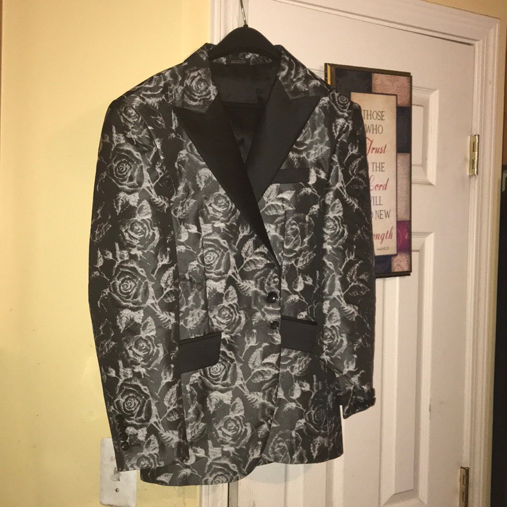 Polyester Black/Silver Rose Designed Blazer